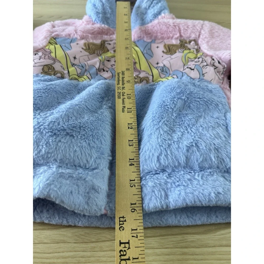 Disney Princess Reversible Puffer Jacket Girls 2T Pink Blue Faux Fur Hooded Coat